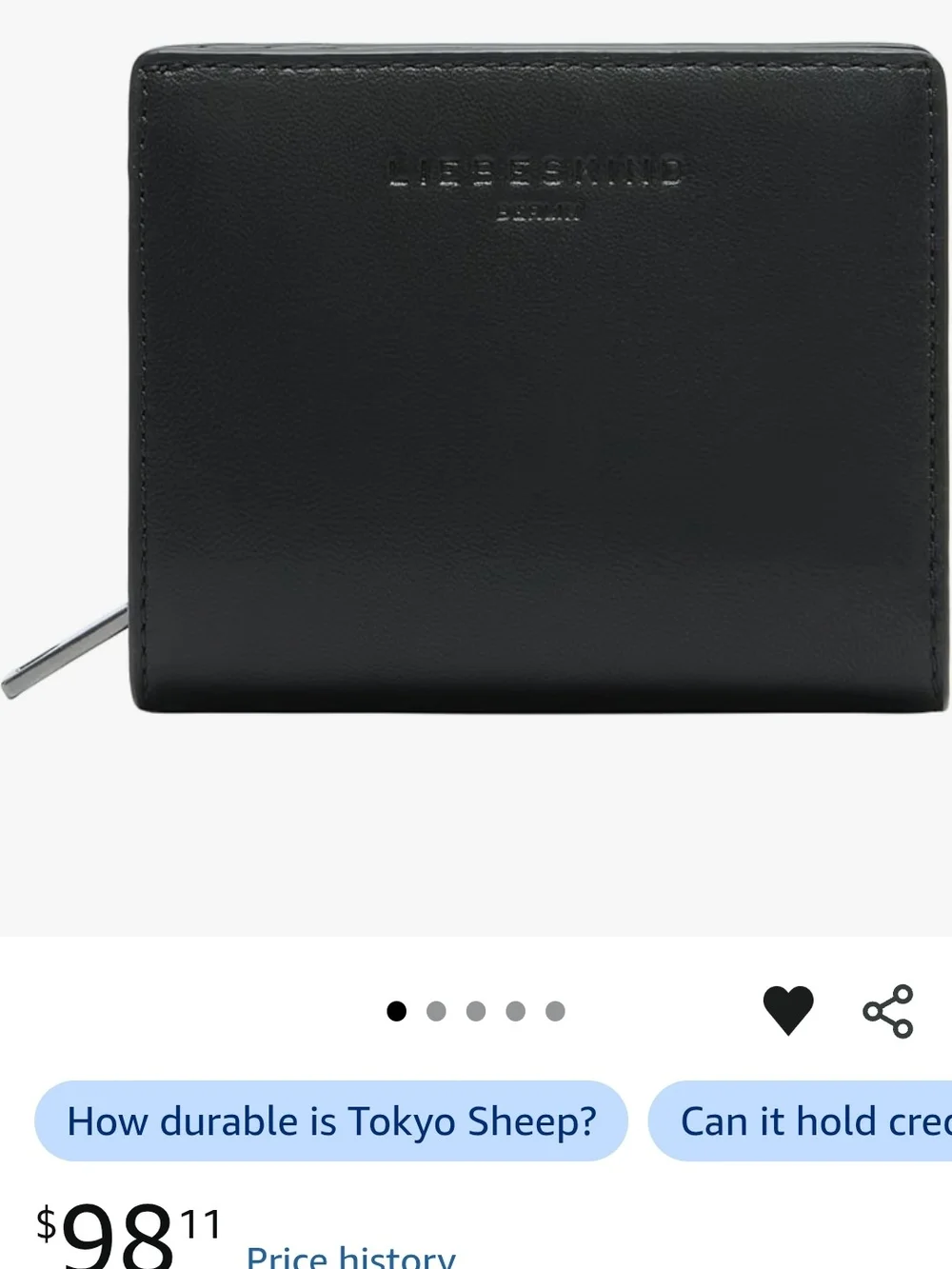 LIEBESKIND Berlin Thea Genuine Leather Wallet M Tokyo Sheep Black $98 NEW NIB